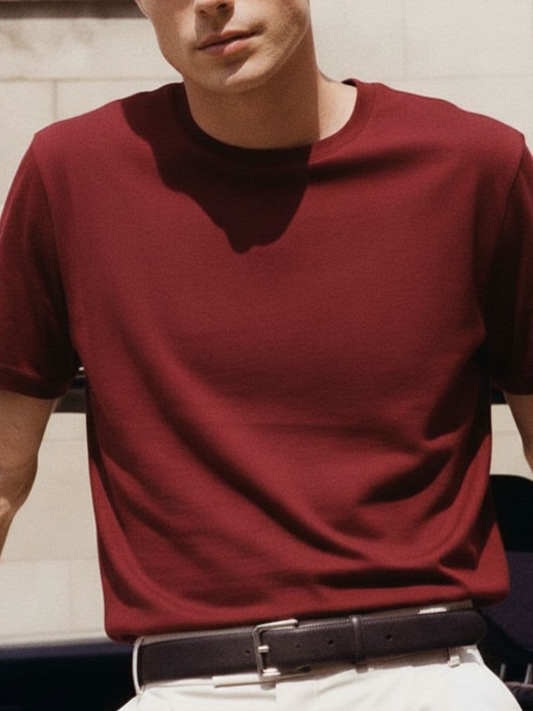 Rigo Men Maroon Solid Round Neck Regular Fit Cotton T-shirt thumbnail 4