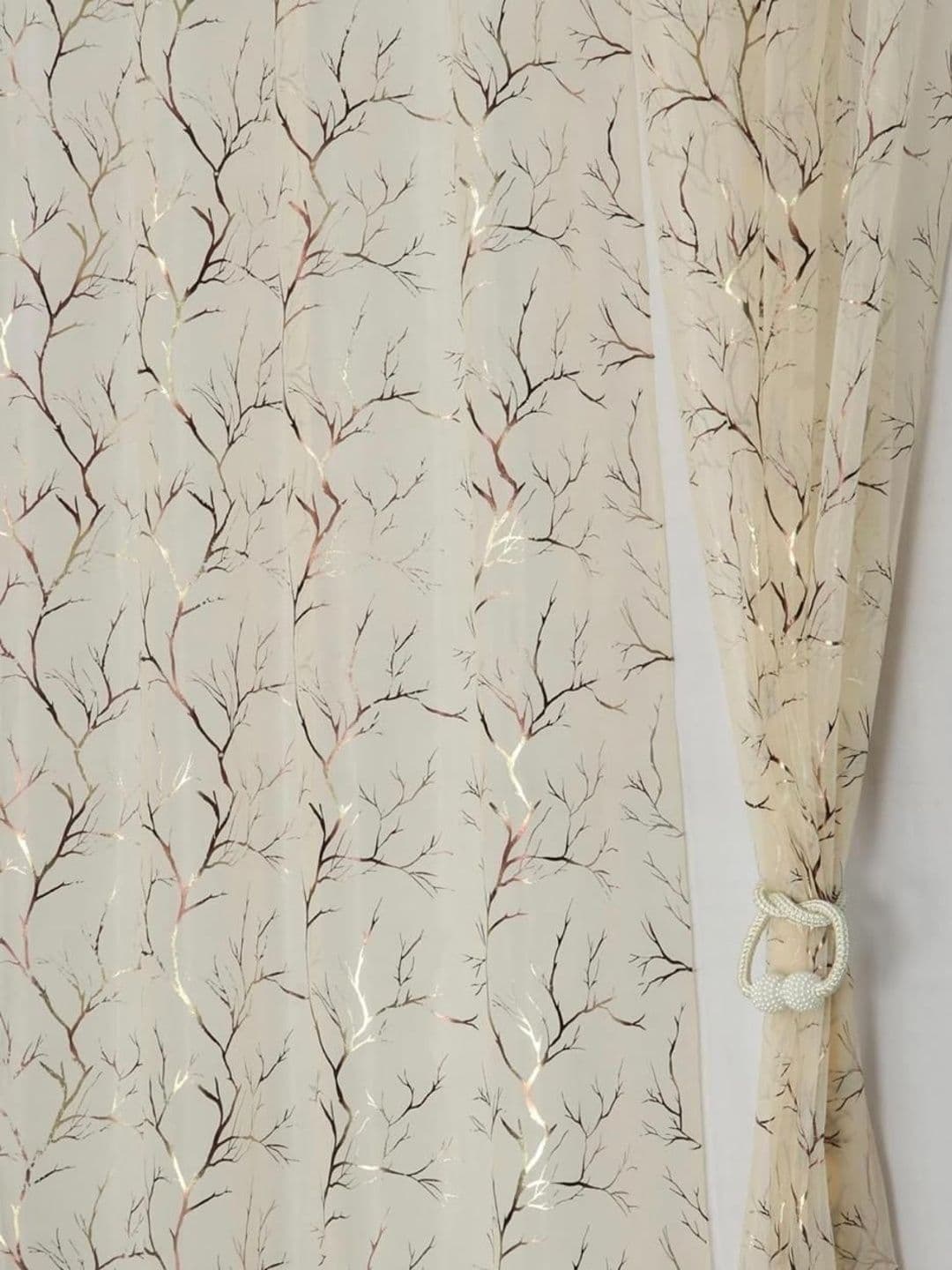 RIDHAAN Cream-Coloured Set of 2 Sheer Long Door Curtain thumbnail 2