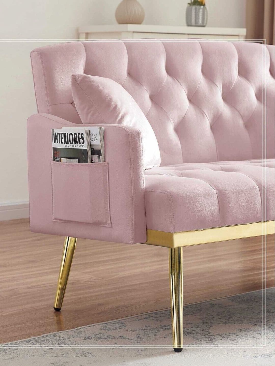 INDIAWOODMART Pink Textured Wooden 2 Seater Sofa thumbnail 4