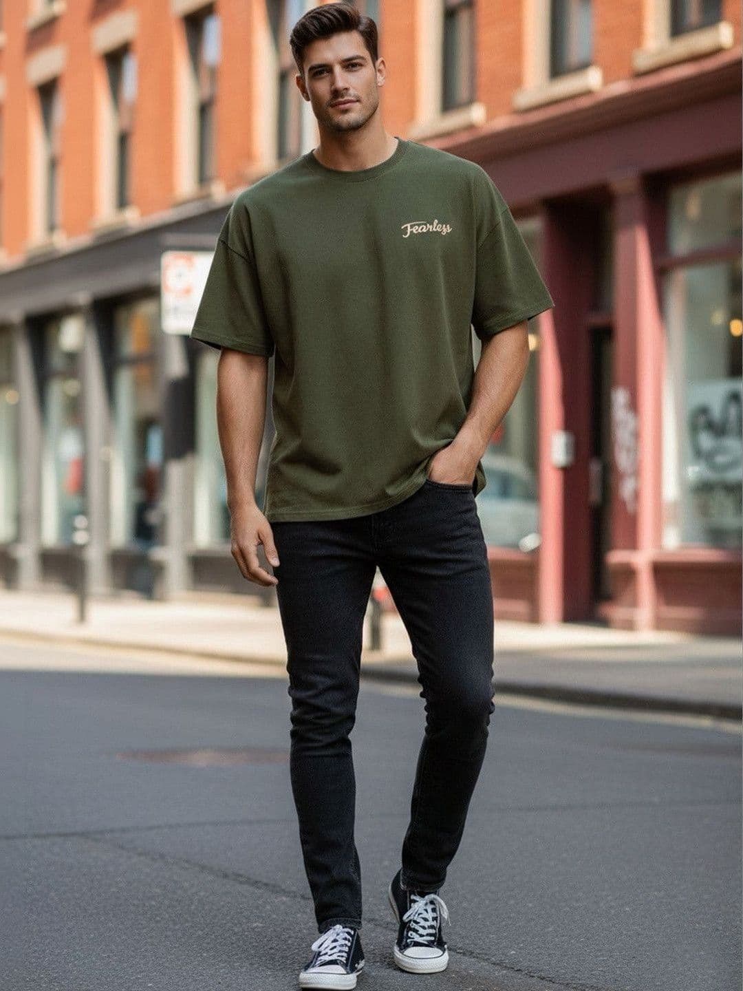 The Roadster Lifestyle Co Printed Pure Cotton Round Neck Oversized Tshirt thumbnail 6