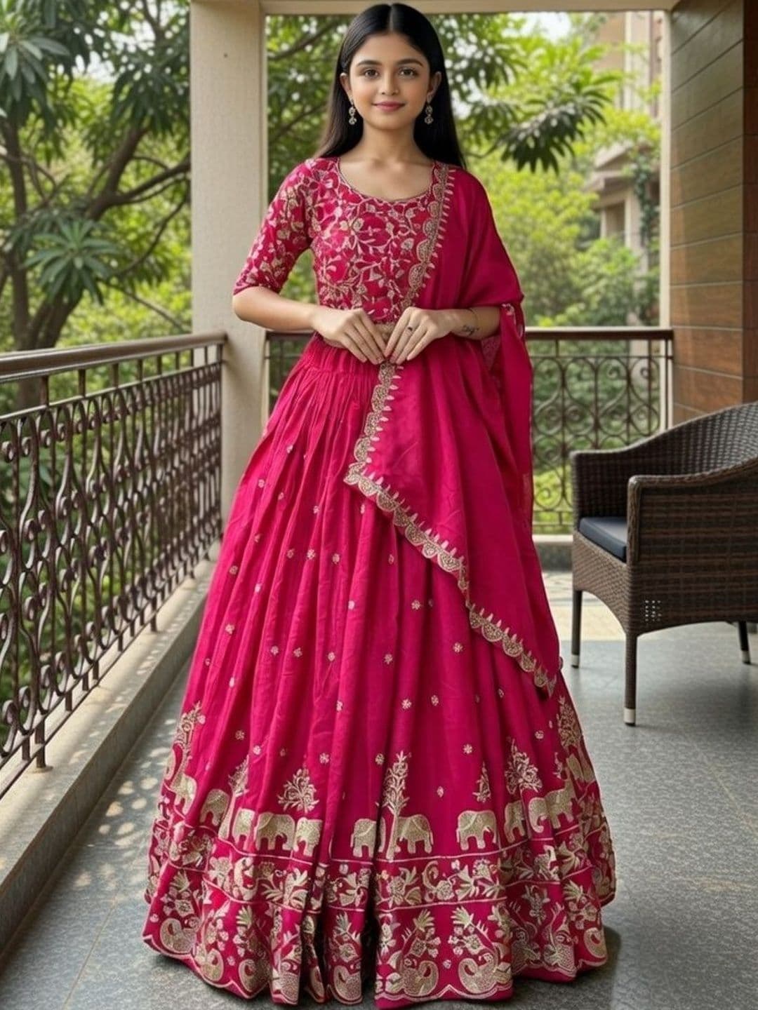 Closin Girls Embroidered Thread Work Ready to Wear Lehenga & Blouse With Dupatta - view 1