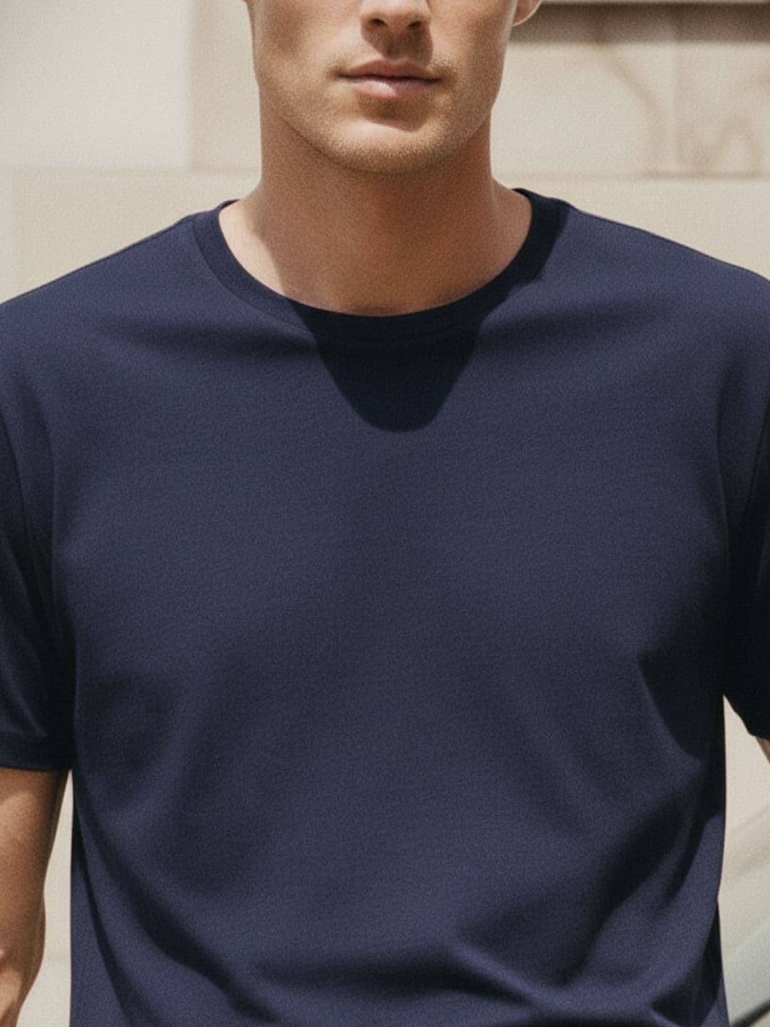 Mast & Harbour Rigo Men Navy Blue Solid Round Neck Regular Fit Cotton T-shirt thumbnail 3