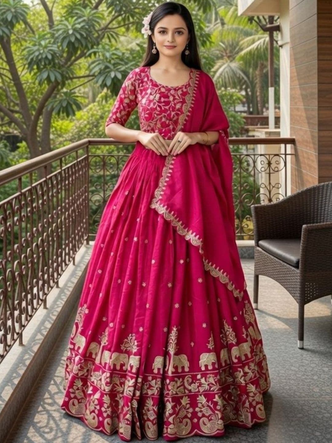 Closin Girls Embroidered Thread Work Ready to Wear Lehenga & Blouse With Dupatta thumbnail 2
