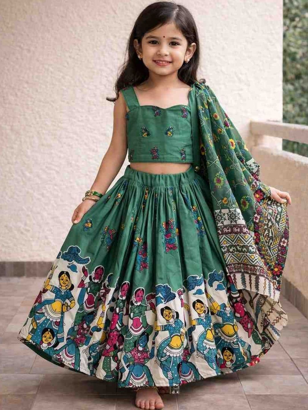 Sangria Girls Printed Square Neck Flared Lehenga Choli - view 1
