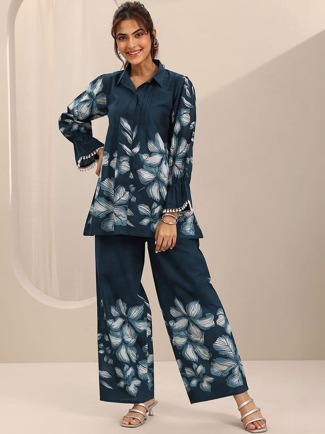Libas Tropical Printed Shirt Collar Shirt With Palazzos thumbnail 5