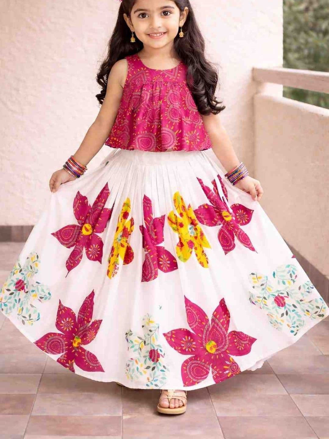 Sangria Girls Printed Round Neck Flared Lehenga Choli - view 1
