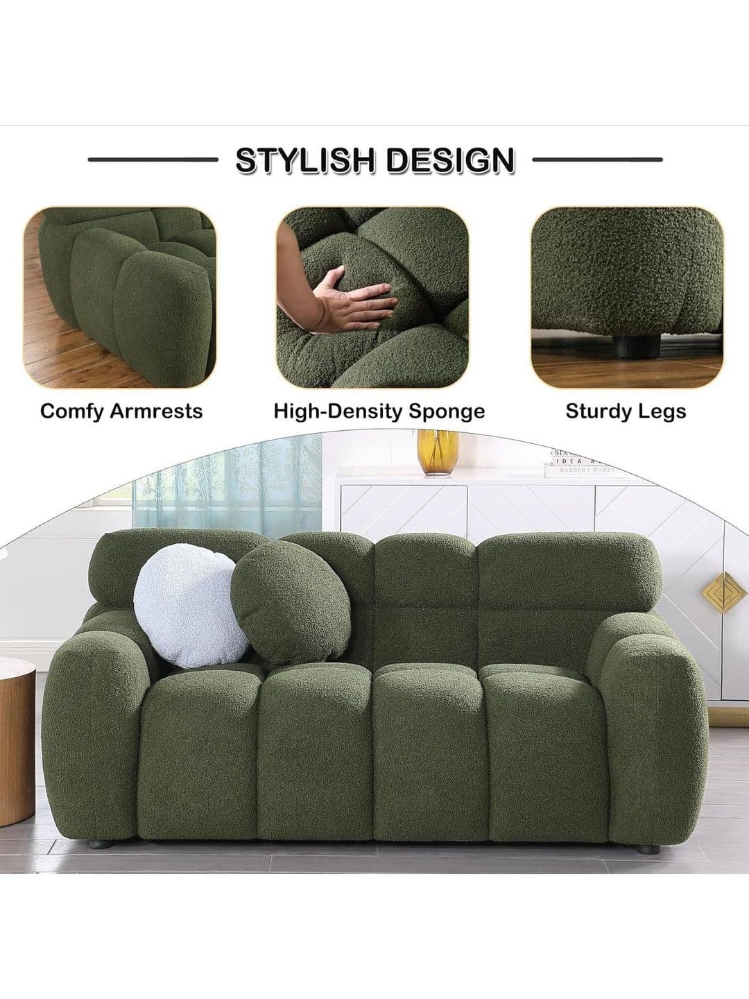 INDIAWOODMART Green Textured Wooden 2 Seater Sofa thumbnail 7