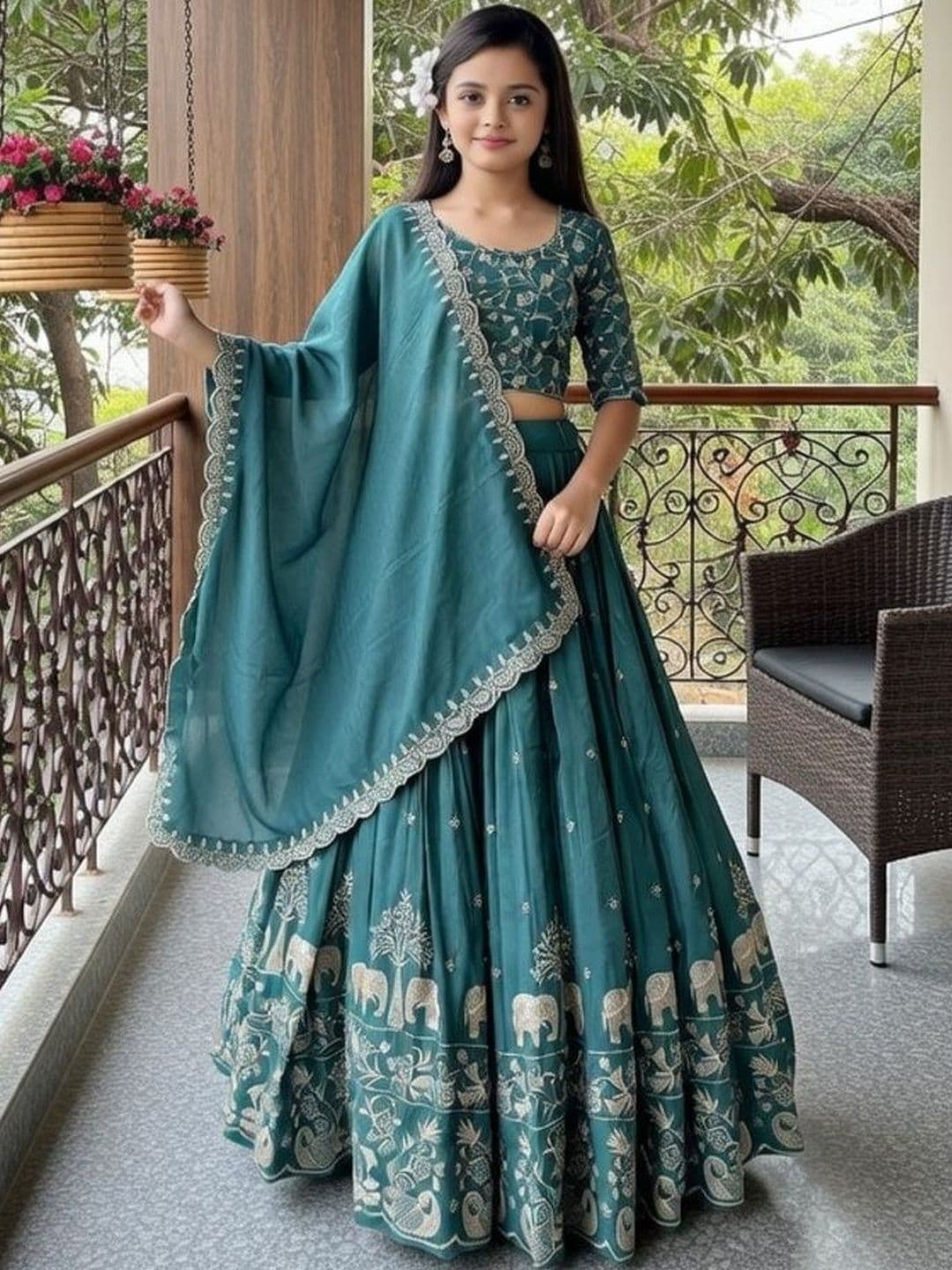 Closin Girls Embroidered Thread Work Ready to Wear Lehenga & Blouse With Dupatta - view 1