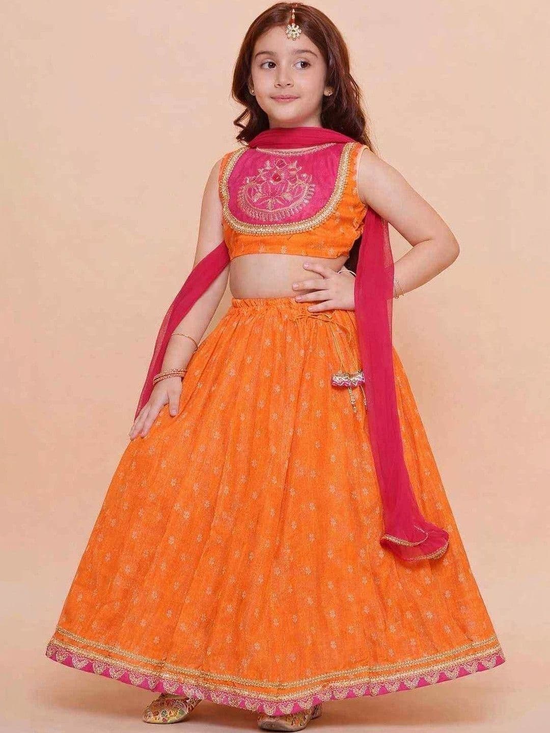RJ ONLINE Girls Embroidered Thread Work Tie and Dye Lehenga & Blouse With Dupatta thumbnail 2