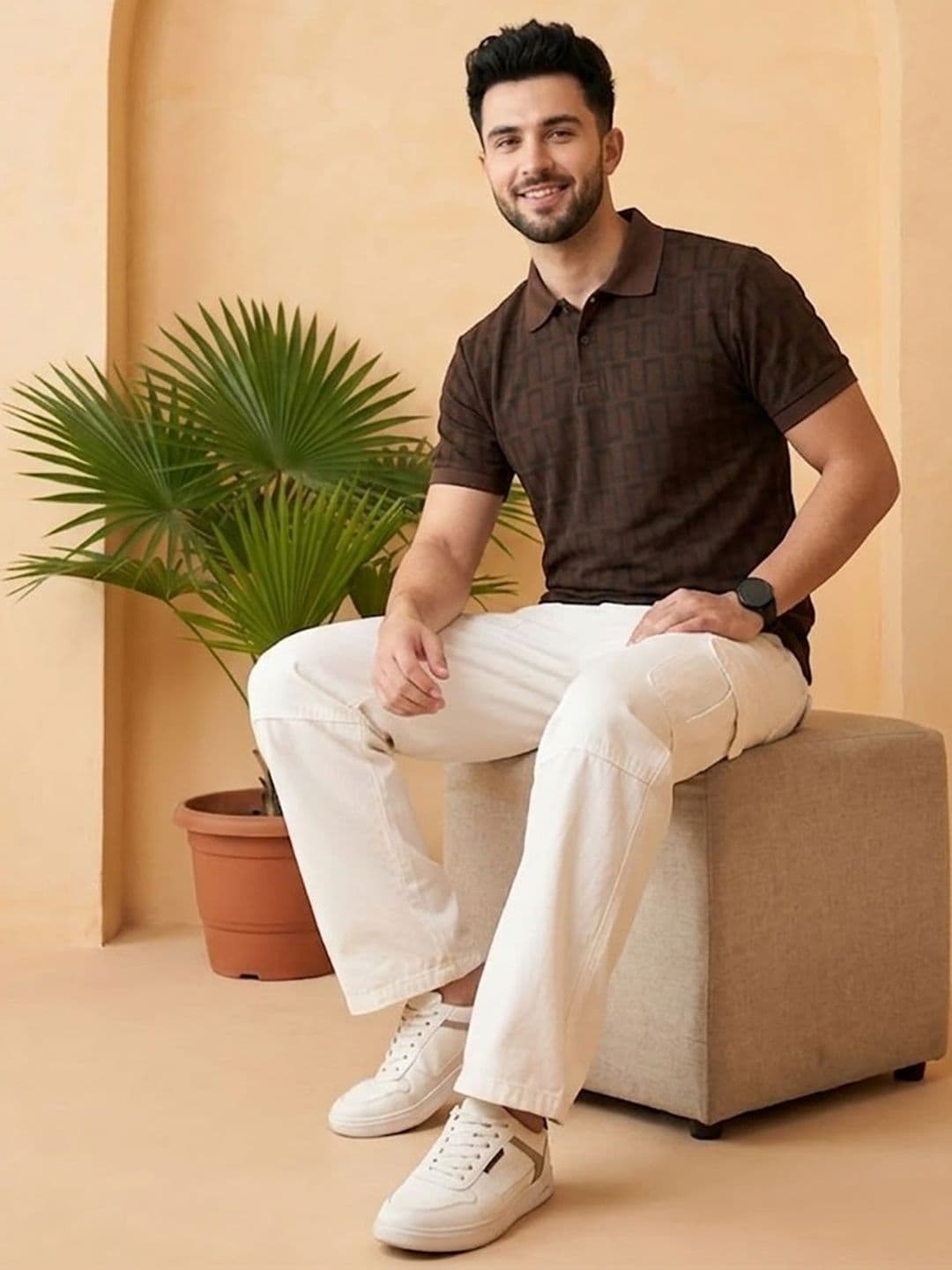 YONGE Men Printed Polo Collar T-shirt thumbnail 2