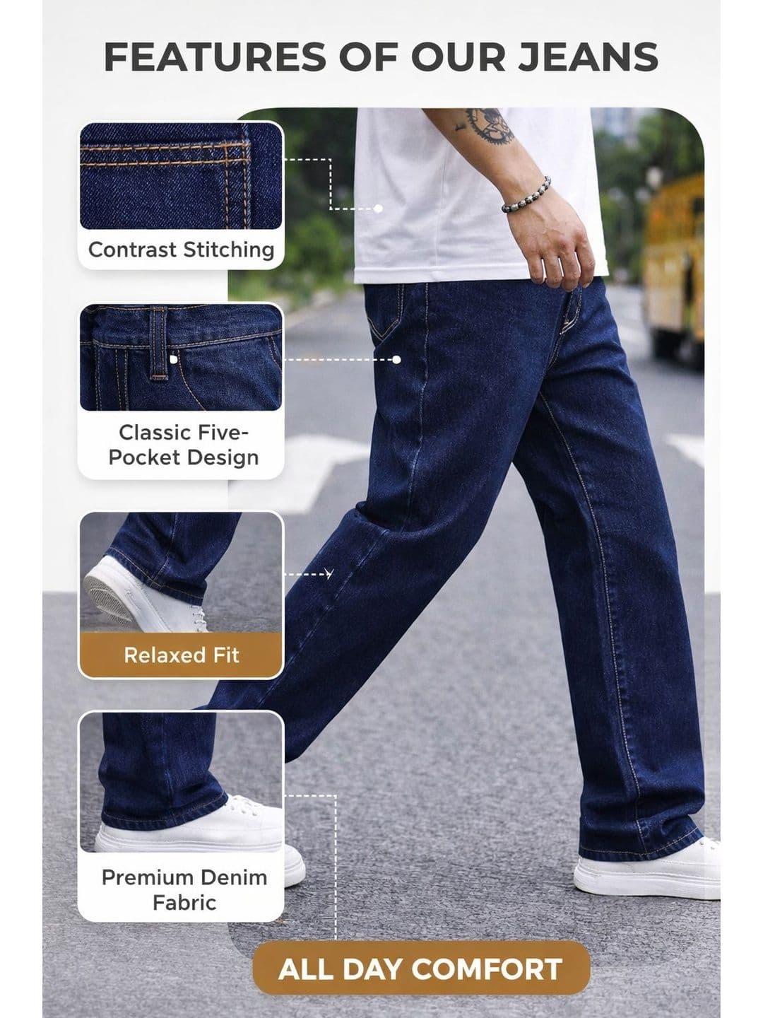 BREXX Men Comfort Straight Fit Mid-Rise Stretchable Jeans thumbnail 7