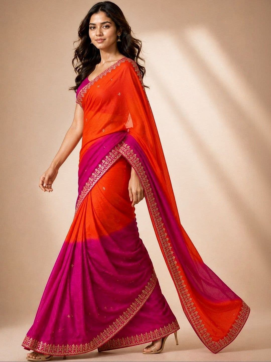 Mitera Embellished Embroidered Poly Chiffon Heavy Work Saree thumbnail 6