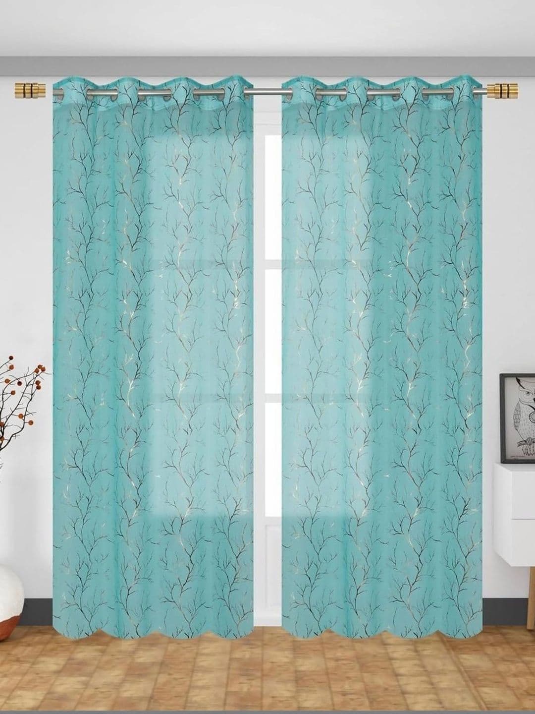 RIDHAAN Blue Set of 2 Sheer Long Door Curtain - view 1