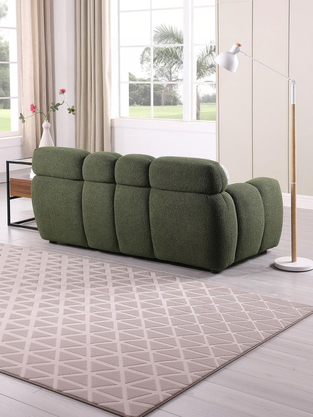INDIAWOODMART Green Textured Wooden 3 Seater Sofa thumbnail 6