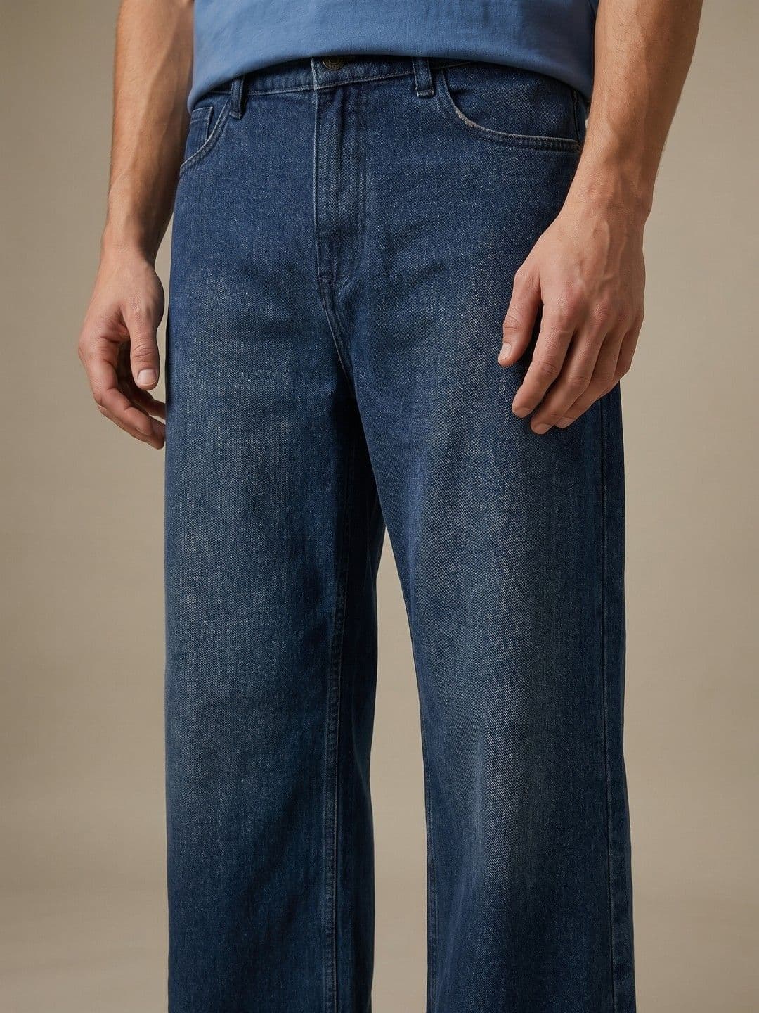 glitchez Men Pure Cotton Wide Leg Mid-Rise Light Fade Jeans thumbnail 2