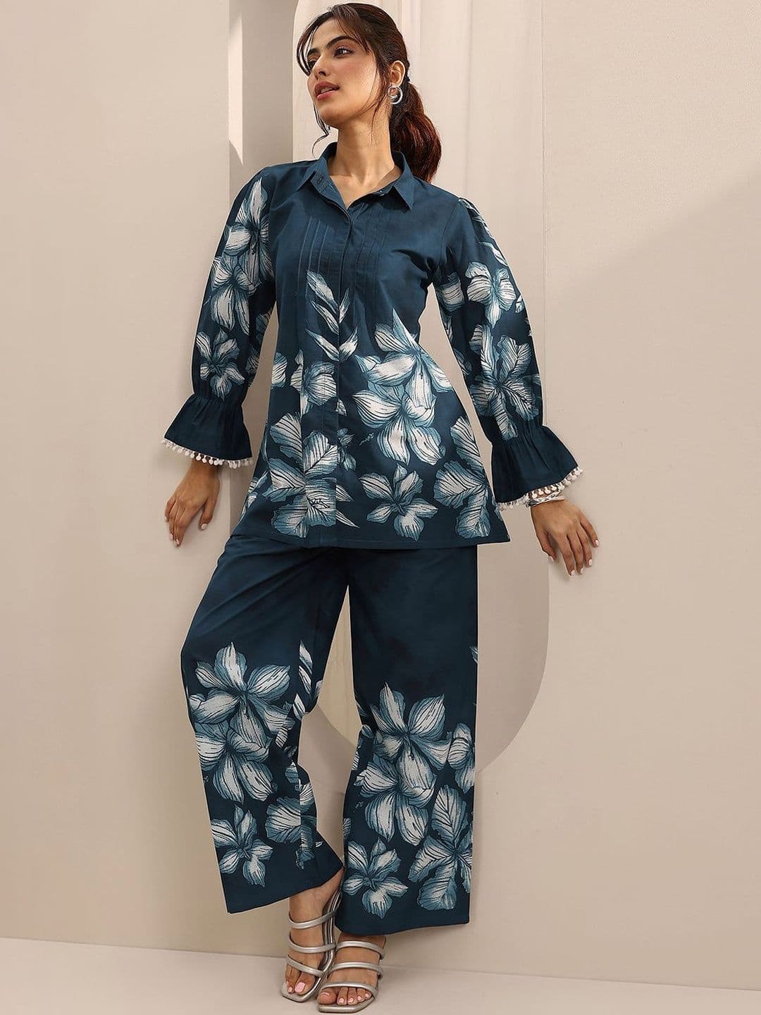 Libas Tropical Printed Shirt Collar Shirt With Palazzos thumbnail 2