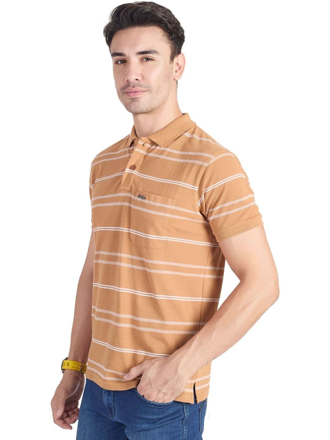 PRORIDERS Men Striped Polo Collar Pockets T-shirt thumbnail 2