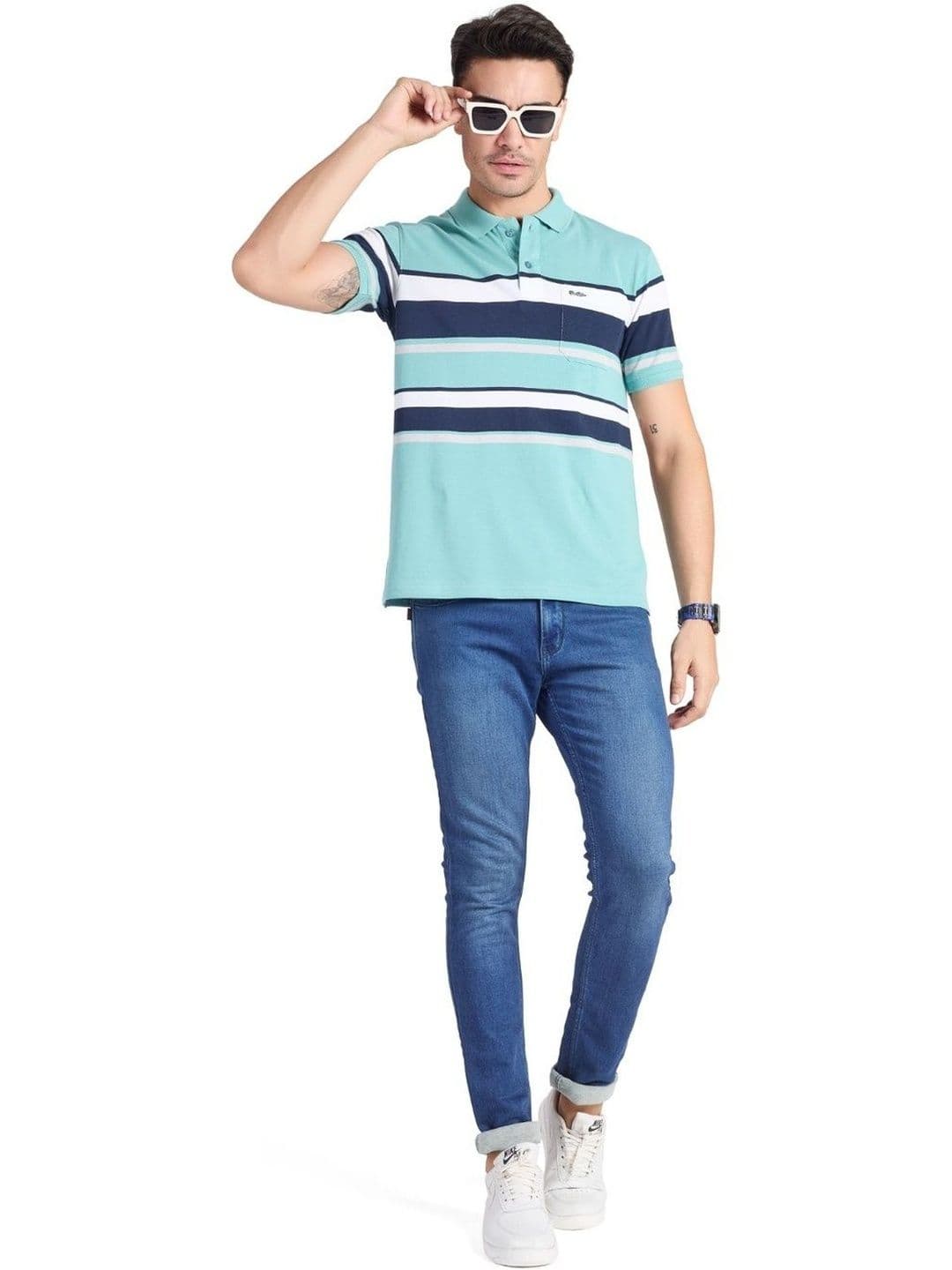 PRORIDERS Men Striped Polo Collar Pockets T-shirt thumbnail 3