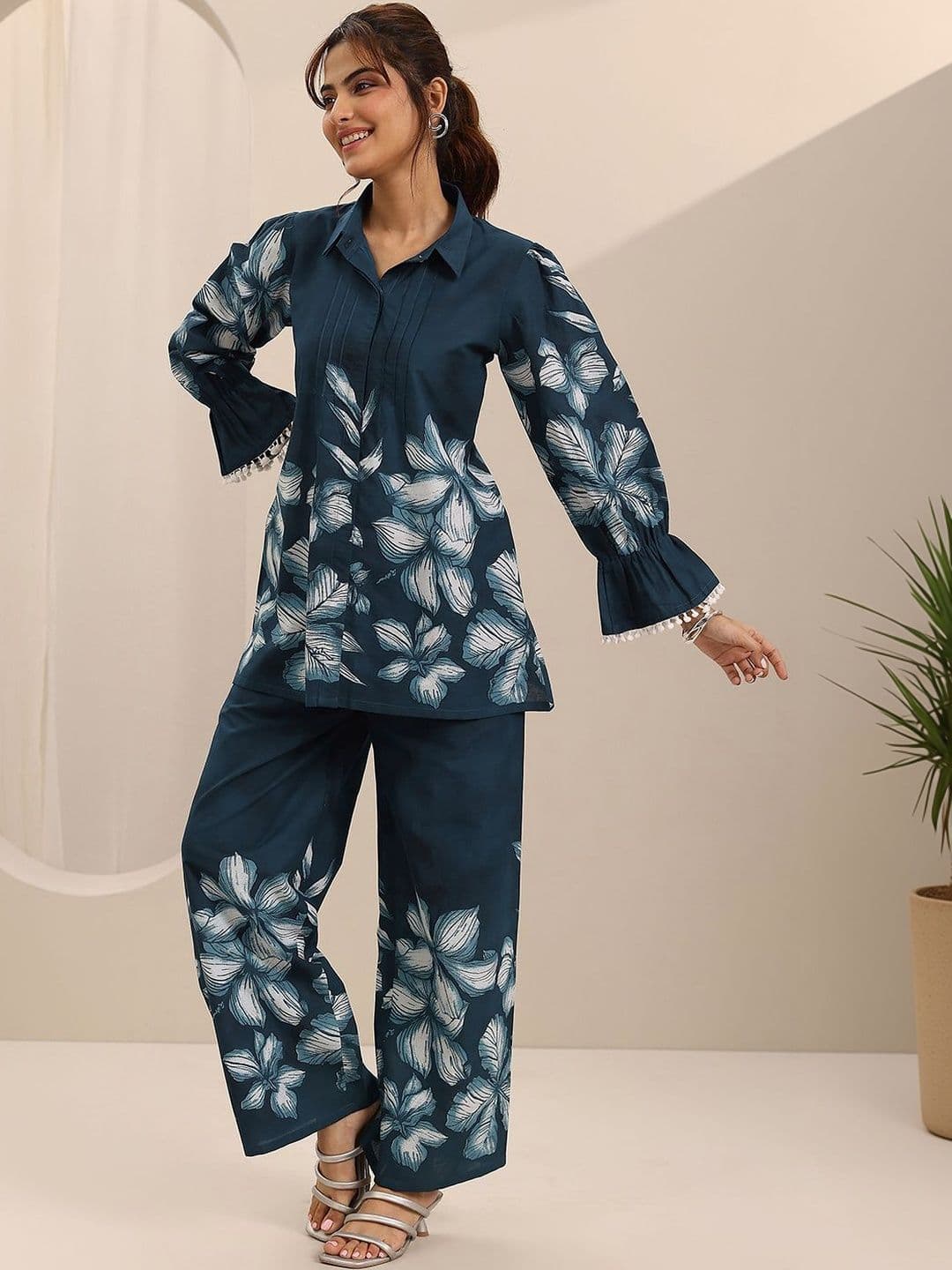 Libas Tropical Printed Shirt Collar Shirt With Palazzos thumbnail 7
