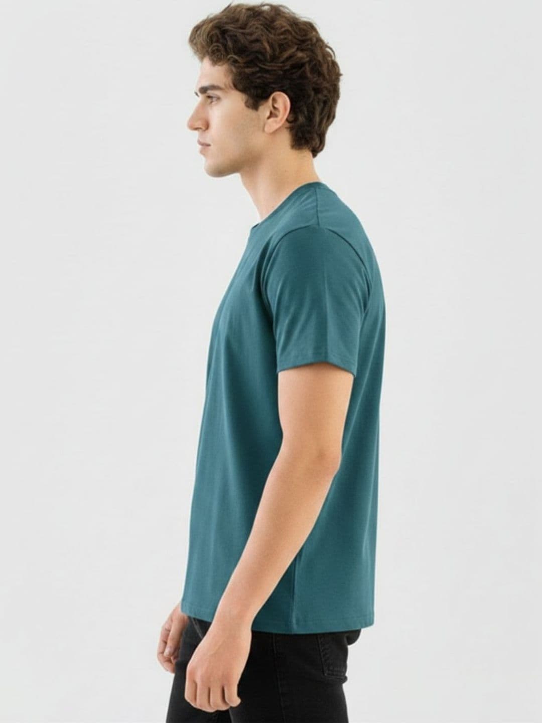Mast & Harbour Rigo Men Teal Soild Round Neck Regular Fit Cotton T-shirt thumbnail 2