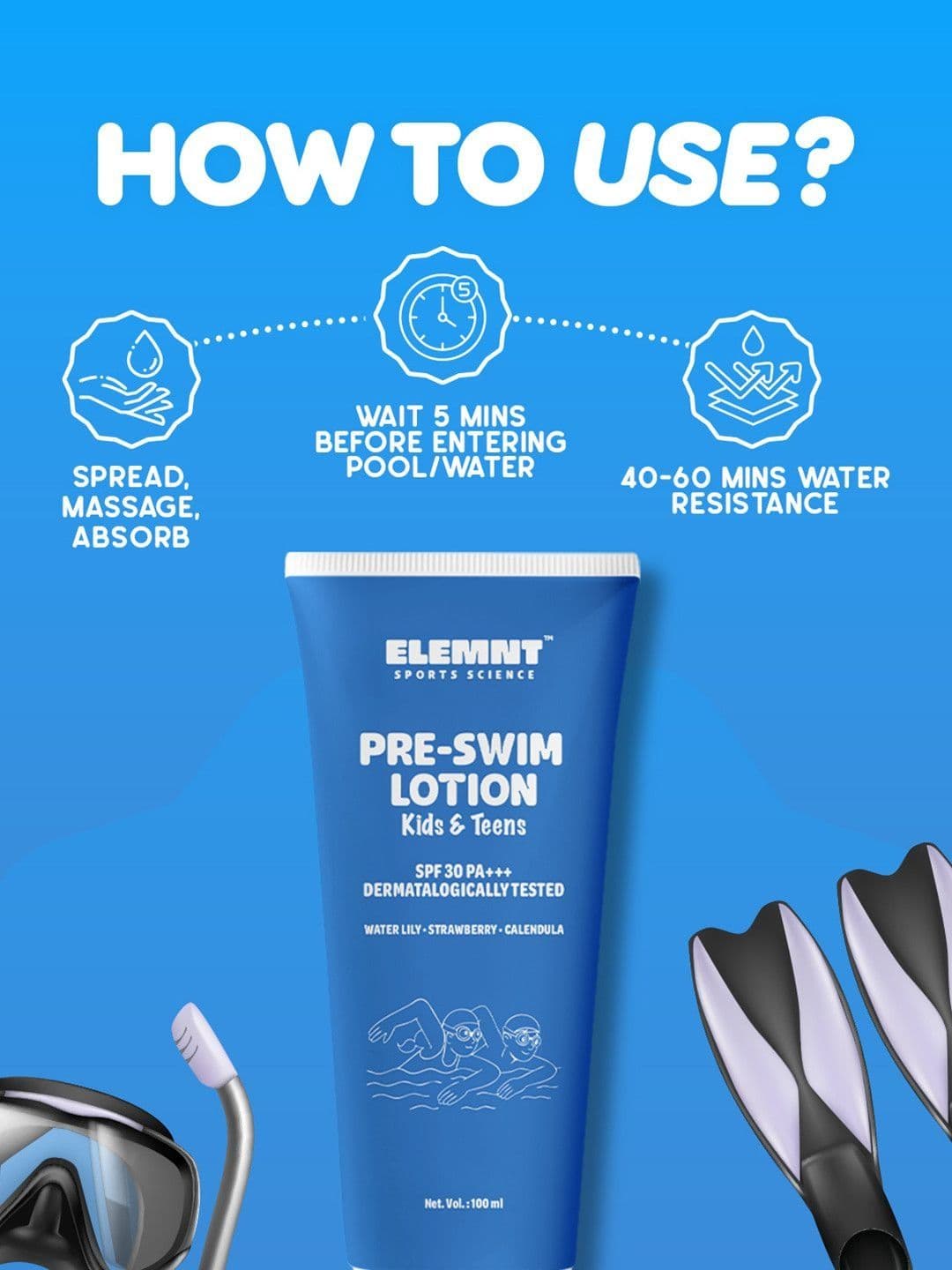 Elemnt Sports Science Elemnt Pre swim lotion for kids & Teens- 100ml thumbnail 4