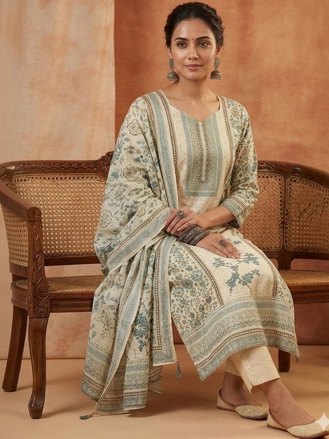 Vagmi Women Ethnic Motifs Printed Regular Kurta with Trousers & With Dupatta thumbnail 4