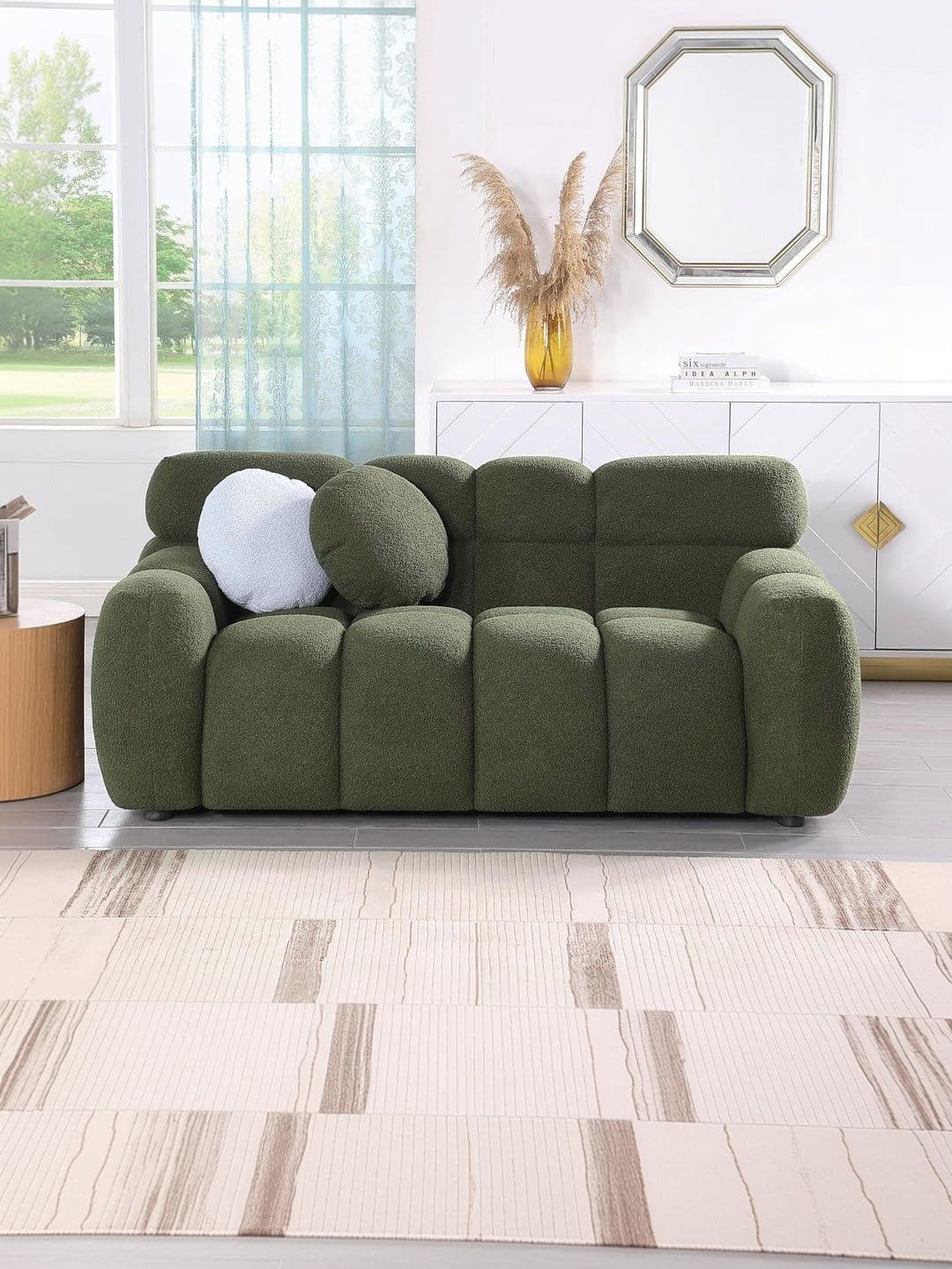 INDIAWOODMART Green Textured Wooden 2 Seater Sofa - view 1