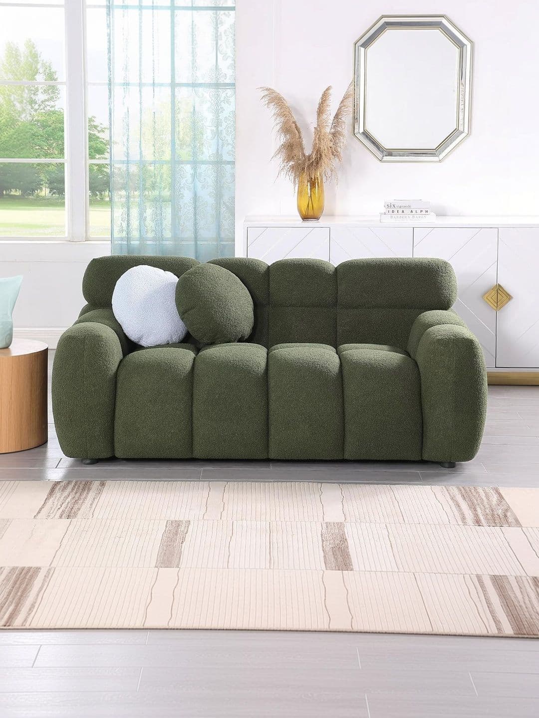 INDIAWOODMART Green Textured Wooden 3 Seater Sofa - view 1