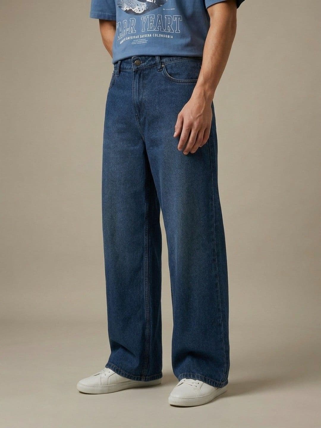 glitchez Men Pure Cotton Wide Leg Mid-Rise Light Fade Jeans - view 1