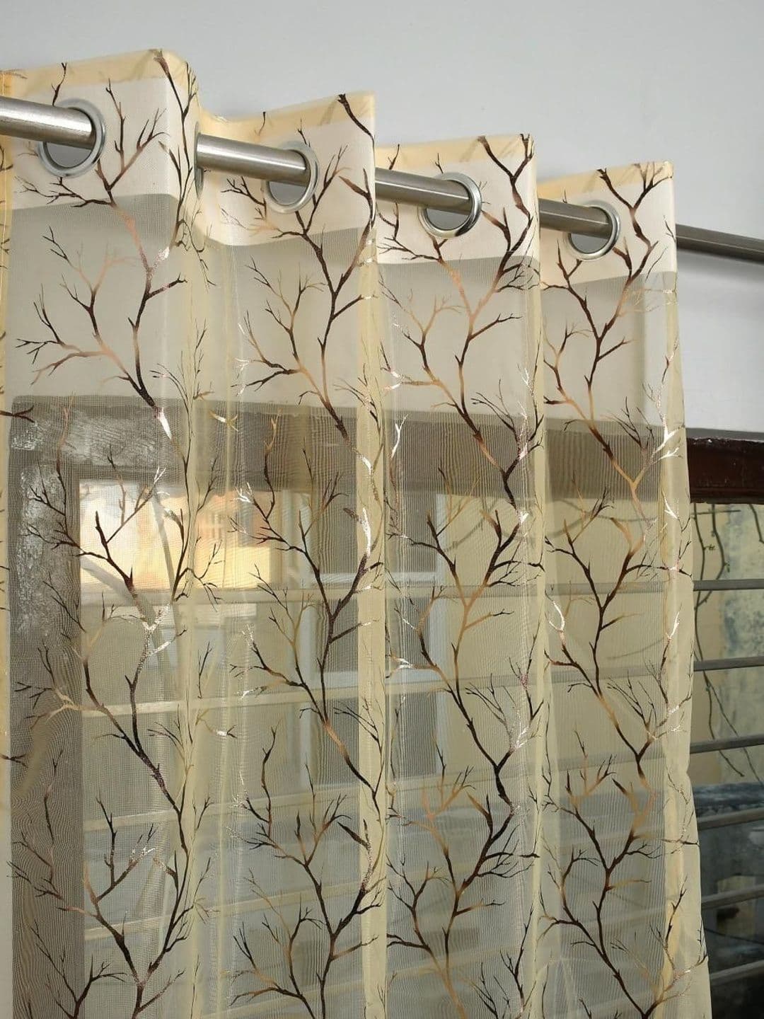RIDHAAN Cream-Coloured Set of 2 Sheer Long Door Curtain thumbnail 3