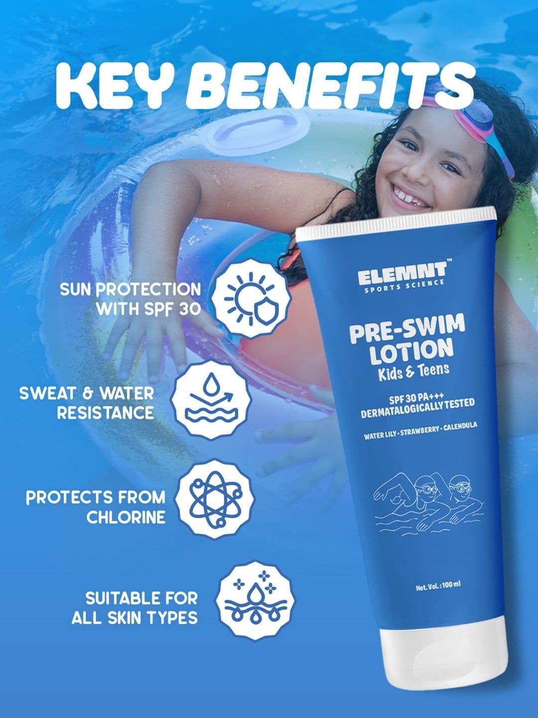 Elemnt Sports Science Elemnt Pre swim lotion for kids & Teens- 100ml thumbnail 2
