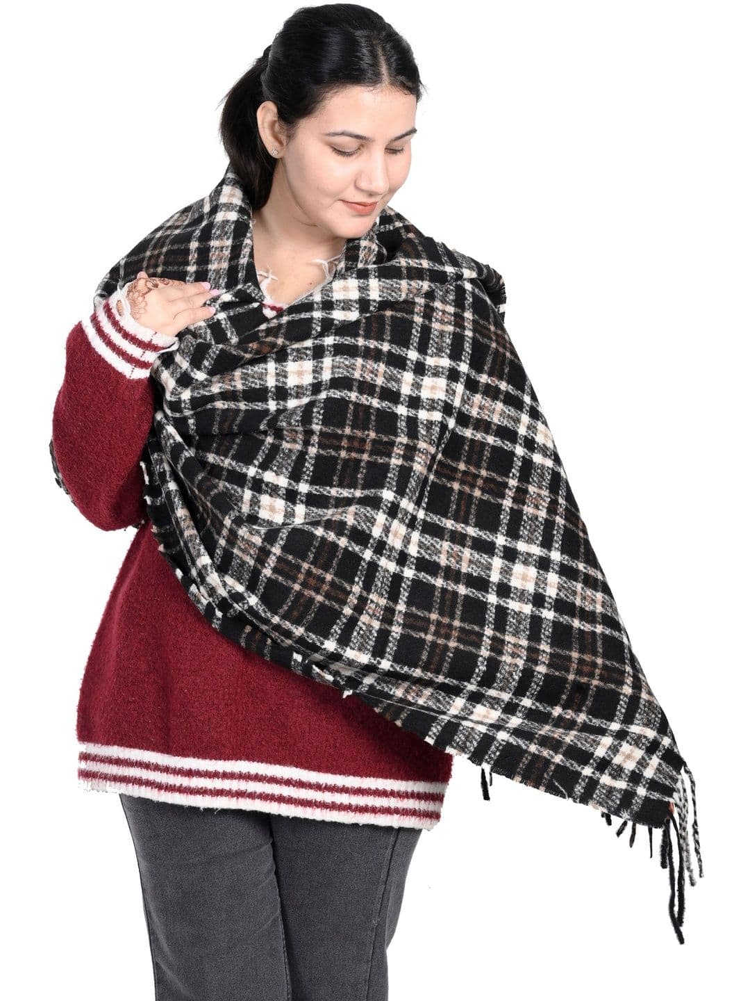 Cazzano Women Striped Woven Design Shawl thumbnail 3