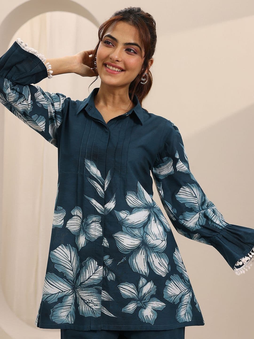 Libas Tropical Printed Shirt Collar Shirt With Palazzos thumbnail 4