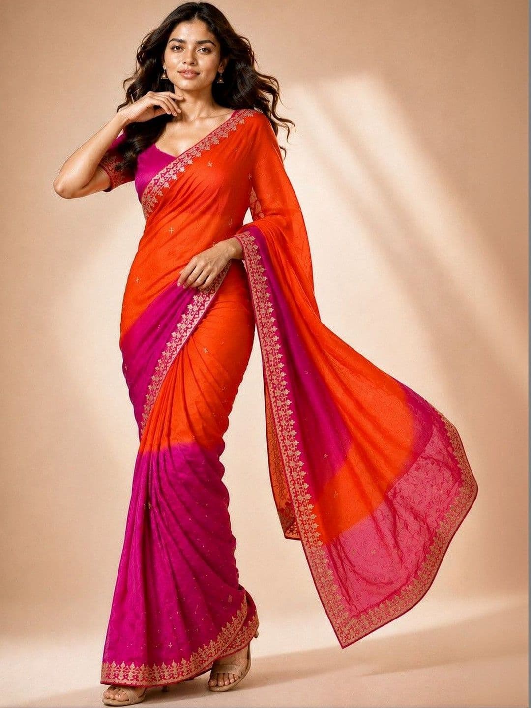 Mitera Embellished Embroidered Poly Chiffon Heavy Work Saree thumbnail 4