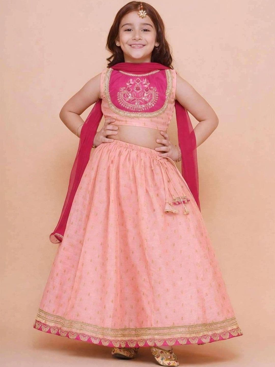 RJ ONLINE Girls Embroidered Foil Print Ready to Wear Lehenga & Blouse With Dupatta thumbnail 2