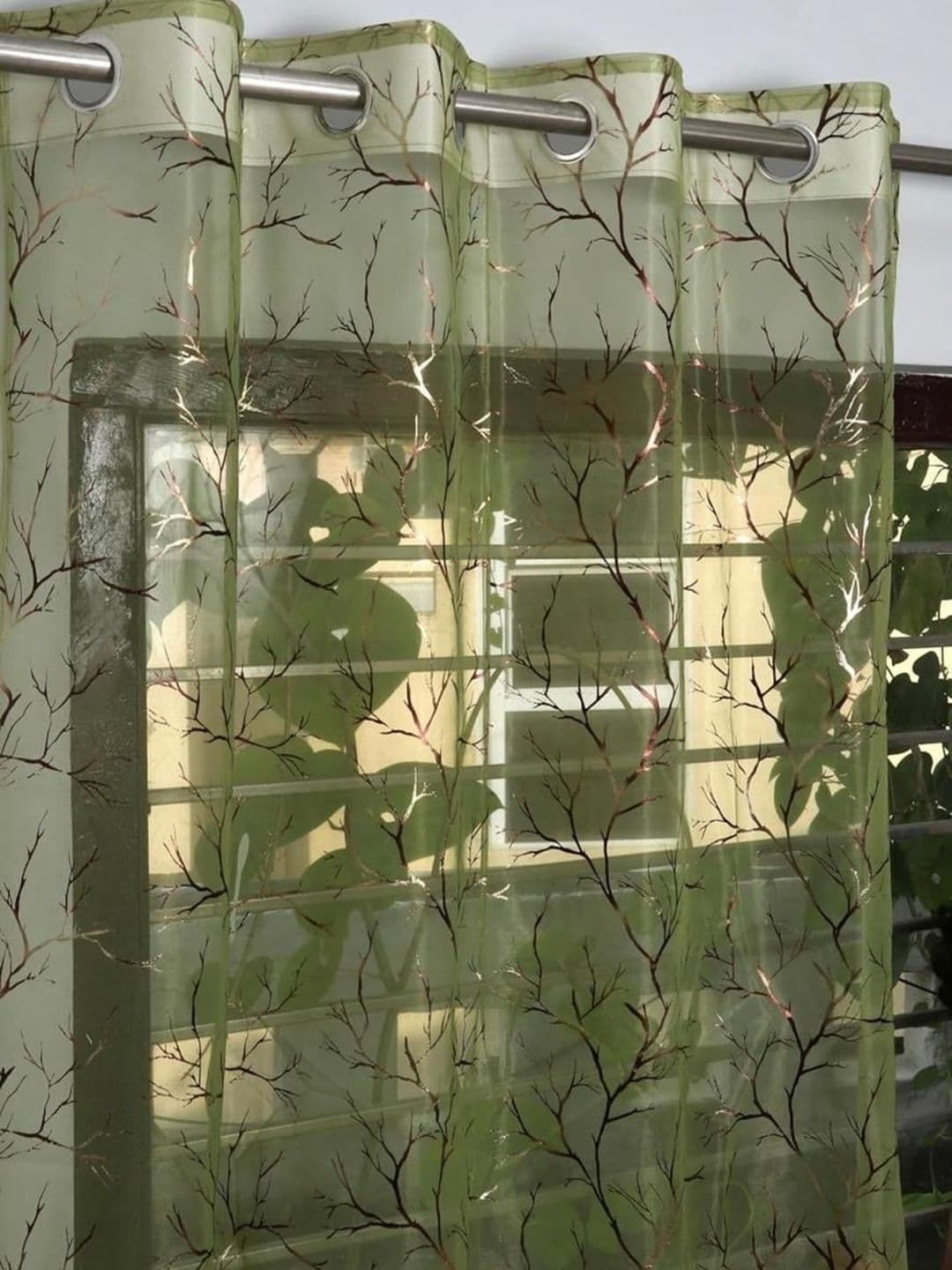 RIDHAAN Green Set of 2 Sheer Long Door Curtain thumbnail 3