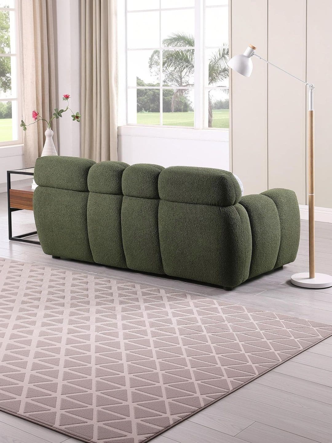 INDIAWOODMART Green Textured Wooden 2 Seater Sofa thumbnail 2