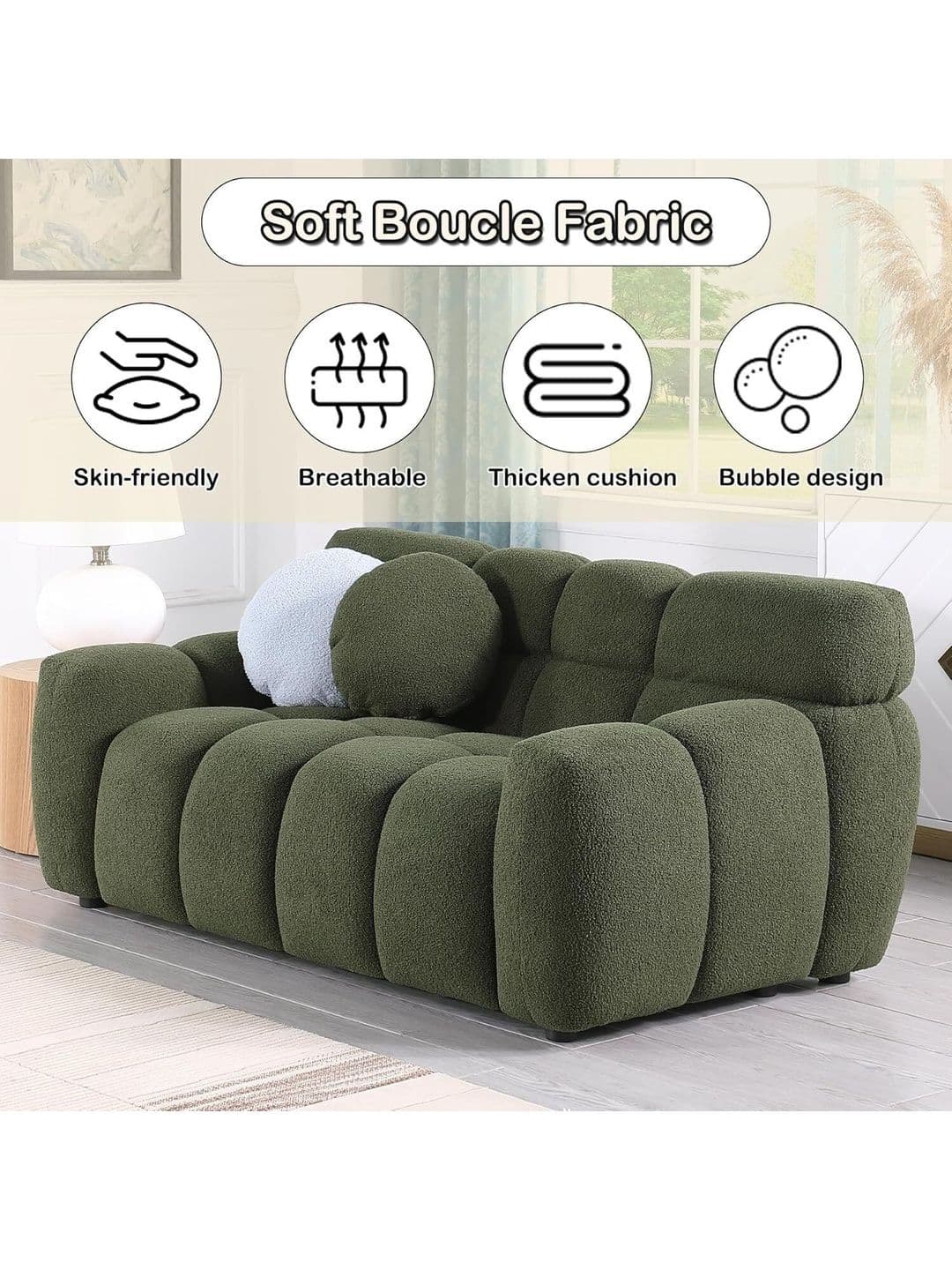 INDIAWOODMART Green Textured Wooden 3 Seater Sofa thumbnail 3