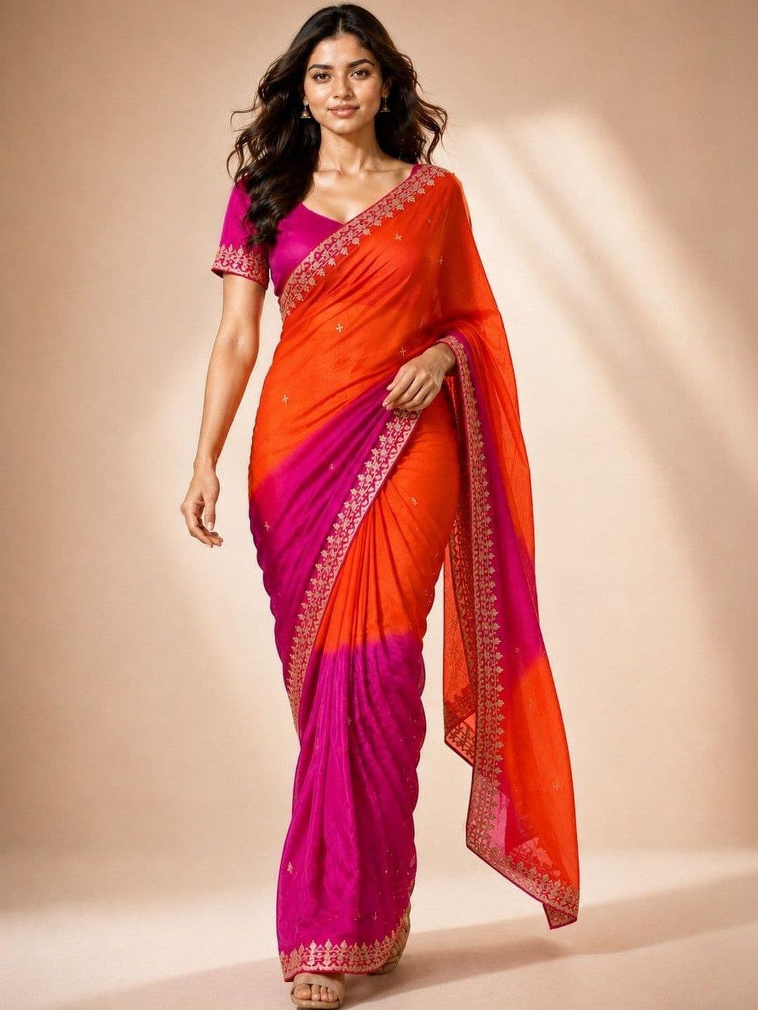 Mitera Embellished Embroidered Poly Chiffon Heavy Work Saree - view 1