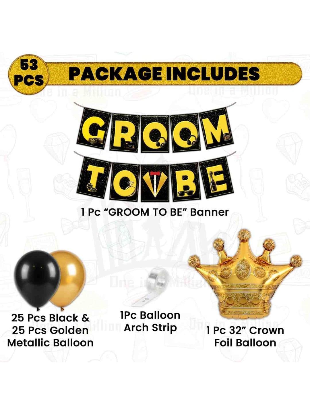 1iAM Set Of 53 Yellow & Black Groom To Be Decoration Item Festive Decor thumbnail 6