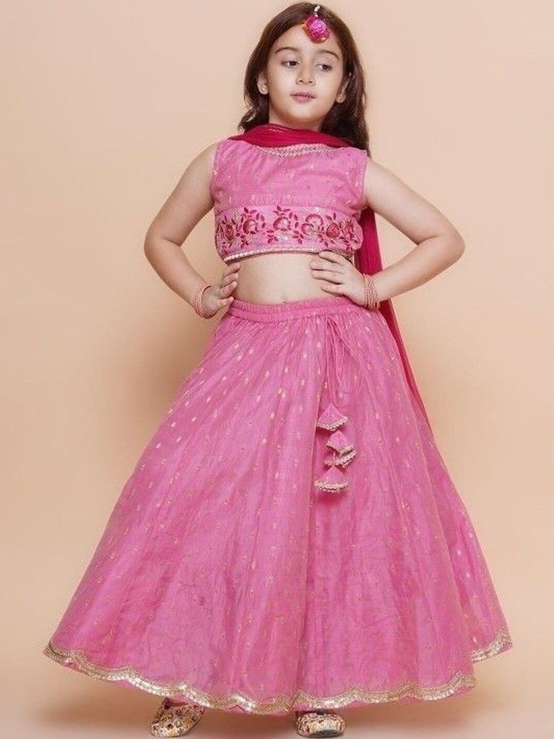 RJ ONLINE Girls Embroidered Thread Work Foil Print Ready to Wear Lehenga & Blouse With Dupatta thumbnail 2
