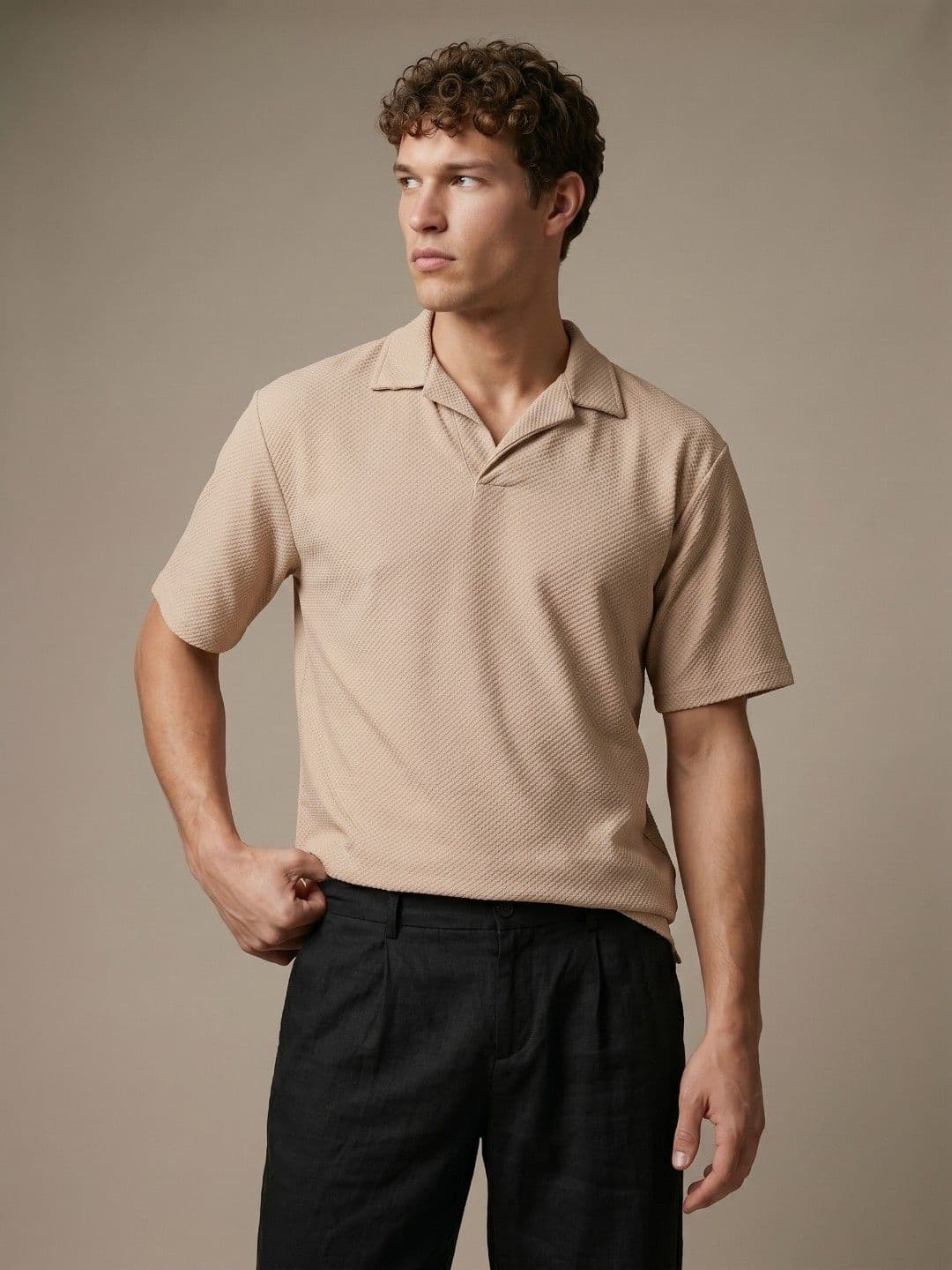 glitchez Self Designed Polo Collar Drop-Shoulder Sleeves T-shirt - view 1