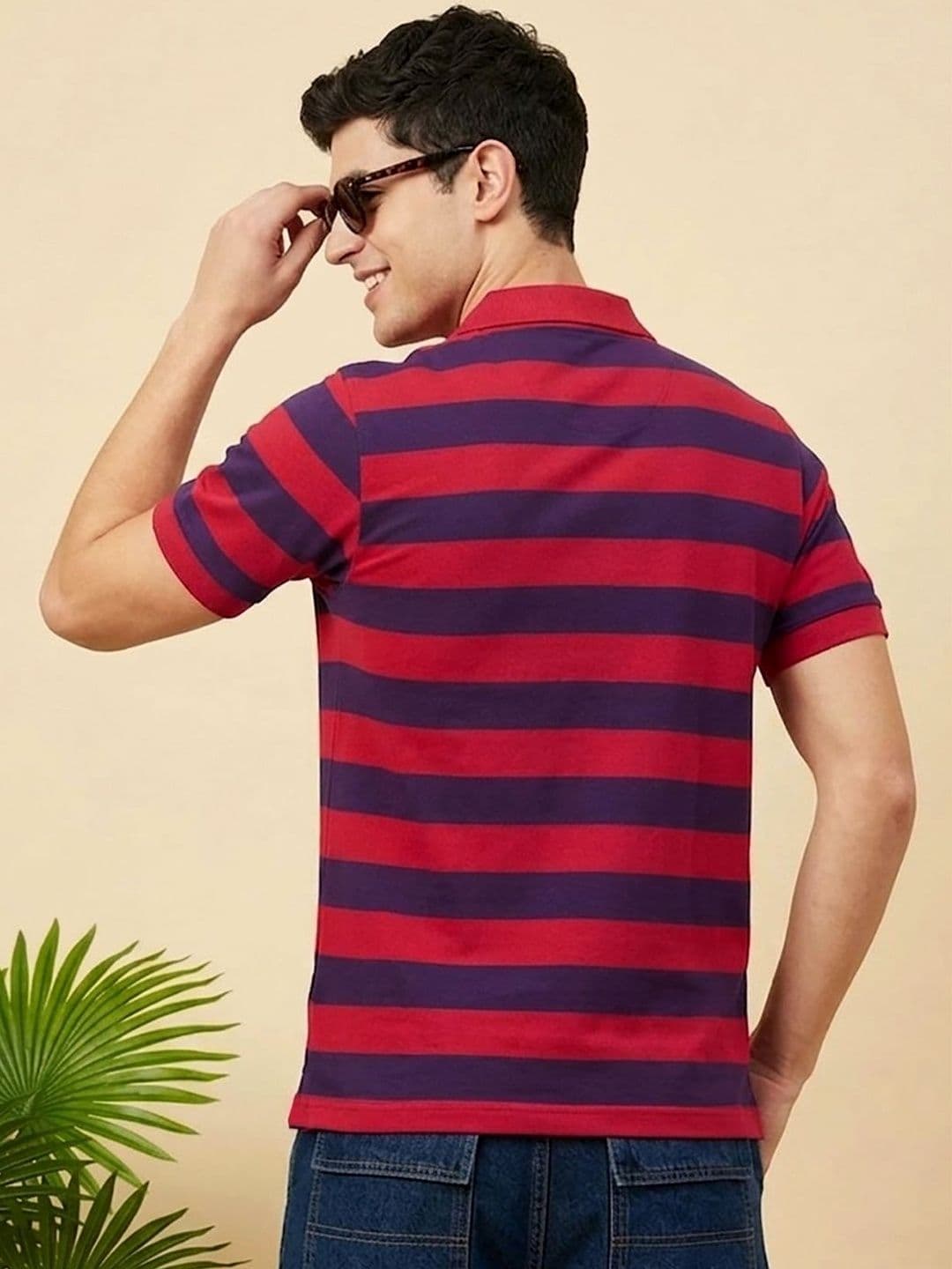 SZN Men Striped Polo Collar T-shirt thumbnail 2