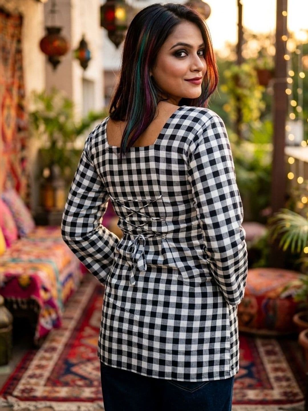 Monamaar Woven Design Square Neck Pure Cotton Blend Kurti thumbnail 5