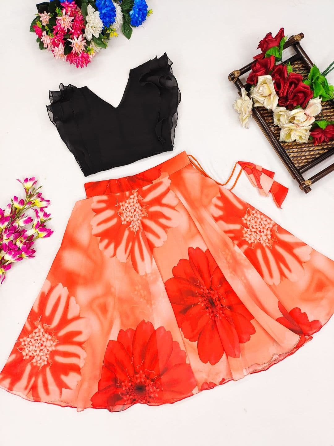 Sangria Girls Printed V-Neck Flared Lehenga Choli thumbnail 4