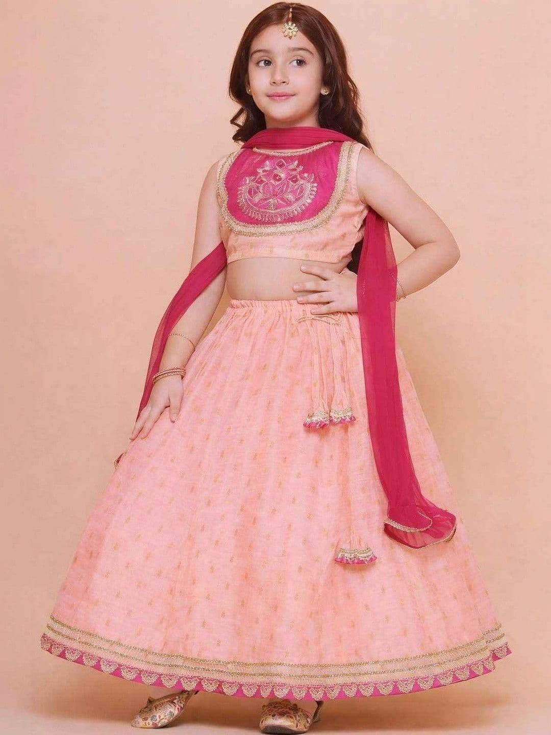RJ ONLINE Girls Embroidered Foil Print Ready to Wear Lehenga & Blouse With Dupatta thumbnail 3