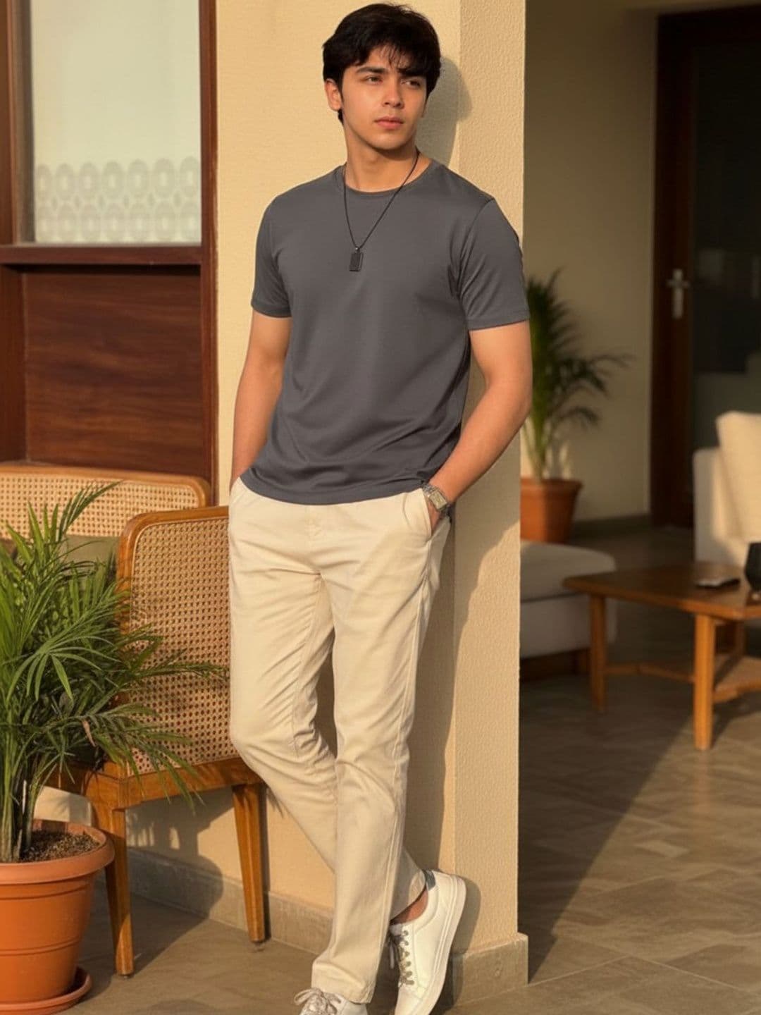 Rigo Men Dark Grey Solid Round Neck Regular Fit Cotton T-shirt thumbnail 5