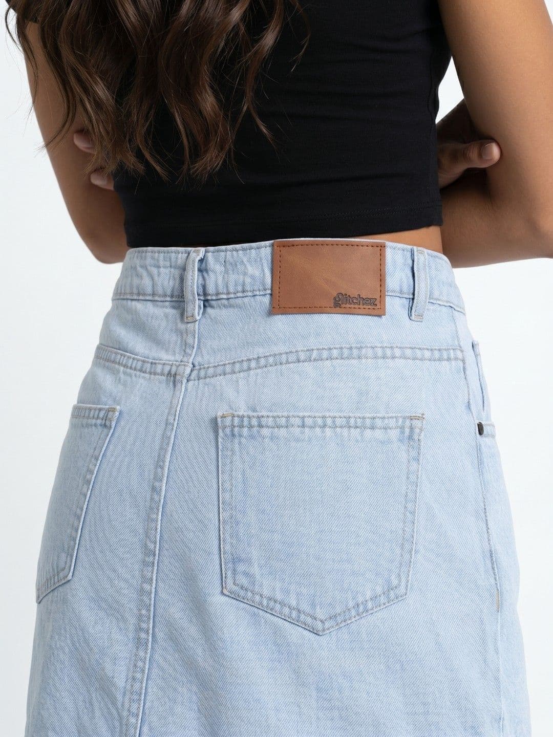 glitchez Women Mini Straight Fit Denim Skirt thumbnail 5