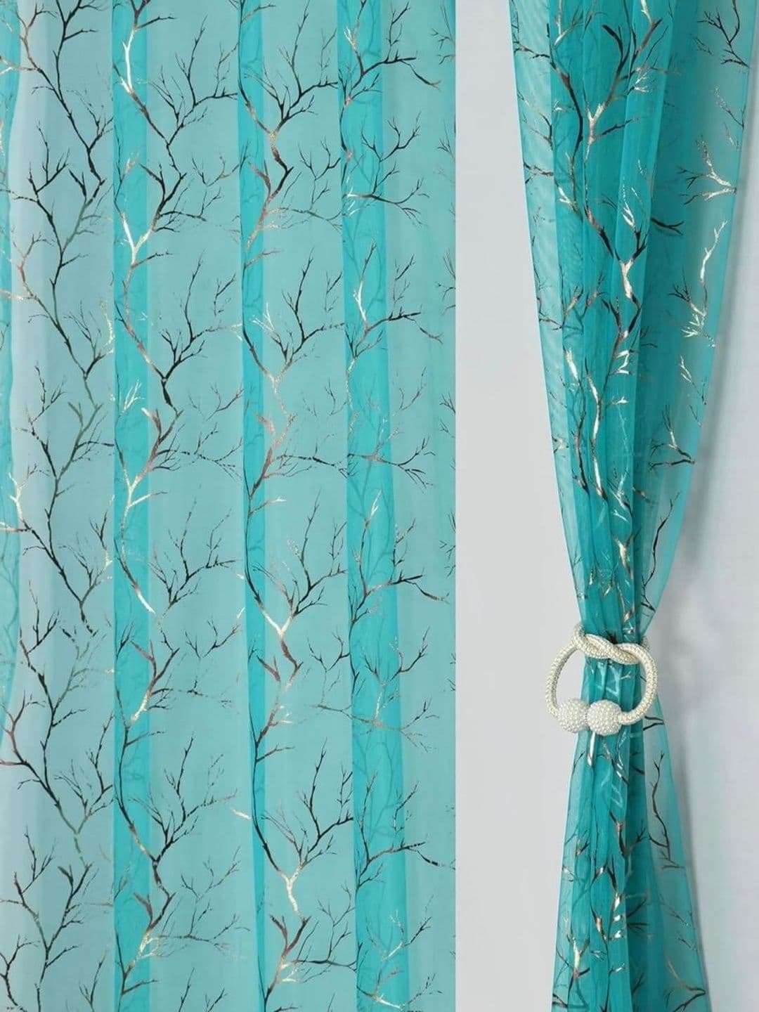 RIDHAAN Blue Set of 2 Sheer Long Door Curtain thumbnail 4