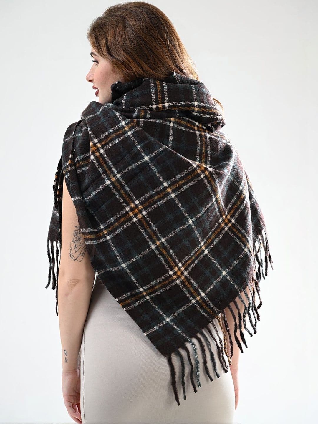 Cazzano Women Checked Woven Design Shawl thumbnail 3